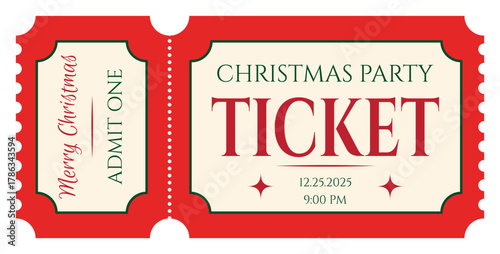 Invitation ticket for a Christmas party. Vector illustration in retro style.