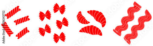 Assortment of Red Pasta Shapes on White Background