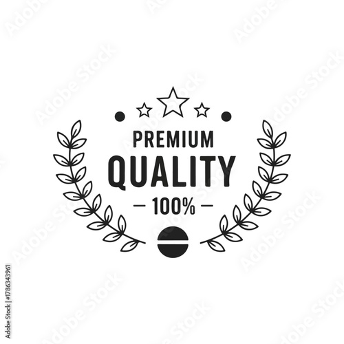 Premium quality 100 percent guarantee vector badge, laurel wreath award label, star rating emblem