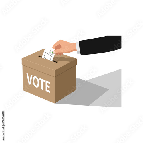 Hand placing ballot in vote box during election process.