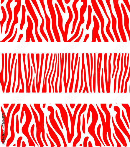 Red and White Zebra Stripe Patterns in Three Rows