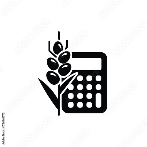 Black icon of wheat stalk and calculator grain calculation