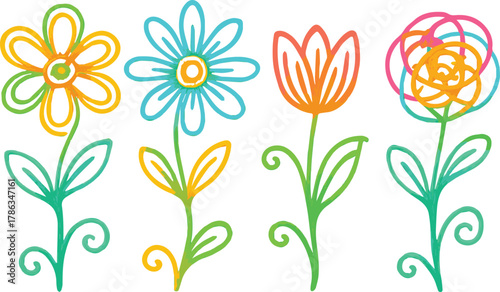 Whimsical Line Art Blooms