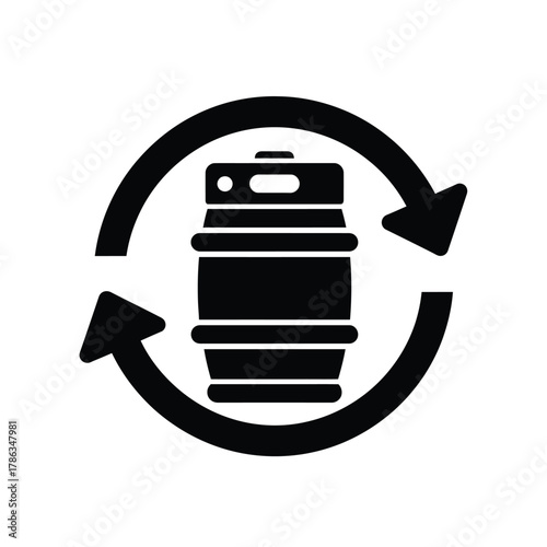 Black keg icon with circular arrows barrel beer