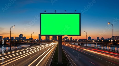 City Billboard Mockup at Dusk with Green Screen