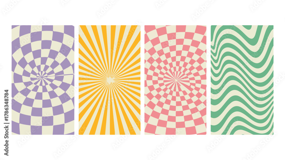 Obraz premium Four Psychedelic Retro Backgrounds With Geometric Patterns