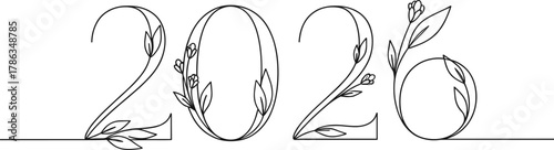 2026 number icon vector—cursive digits with floral and leaf embellishments for nature-themed, artistic, and celebratory branding visuals