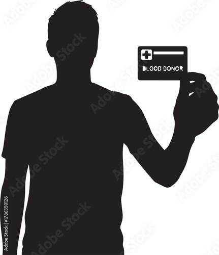 Silhouette man holding blood donor card showing support for life saving donation