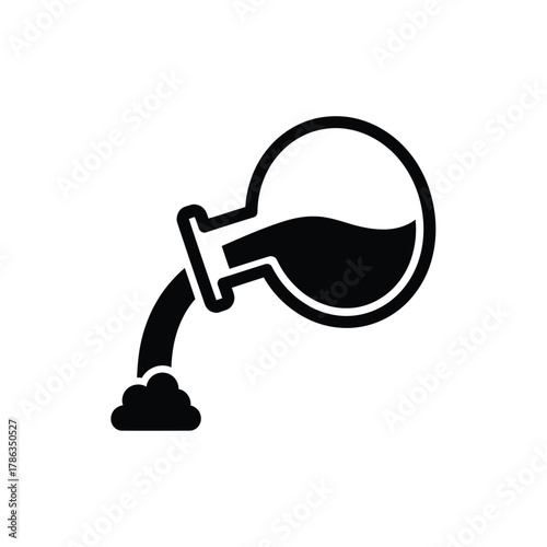 Black liquid pouring from flask icon science laboratory