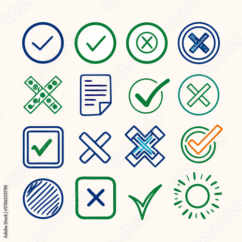 Assorted Hand Drawn Check and Cross Icons check mark