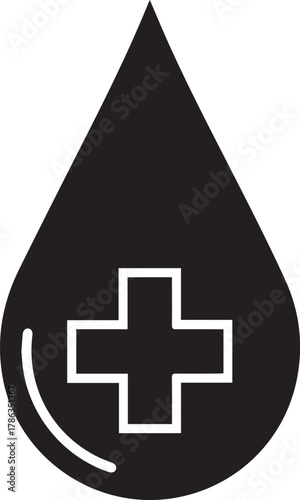 Silhouette drop of blood with plus symbol symbolizing donation health and medical care