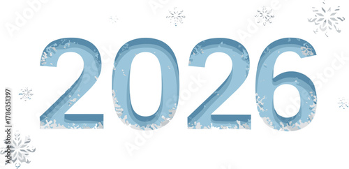 2026 number icon vector—blue gradient digits with snowflakes and frosty texture for winter-themed, festive, and celebratory visuals