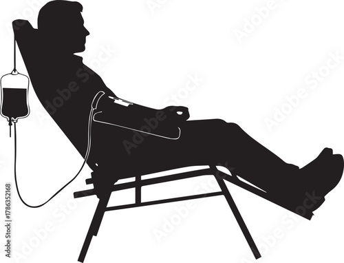 Silhouette of a person receiving blood transfusion in a recliner chair medical procedure