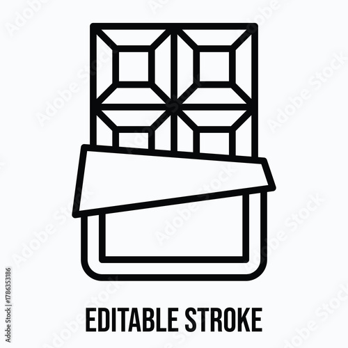 Sweet Chocolate Bar with Wrapper and Square Blocks Isolated Lineal Vector Icon, Editable Stroke.