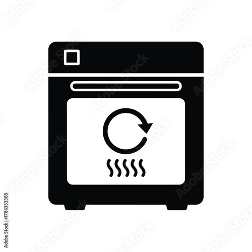 Black oven icon with circular arrow and heat waves