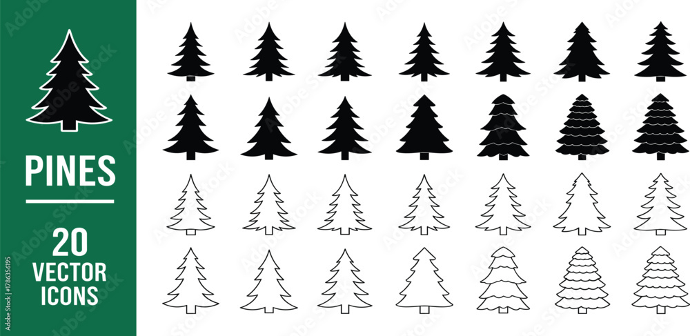 Fototapeta premium Vector Icons of Pine Trees A Collection of 20 Stylish Evergreen Designs for Various Applications