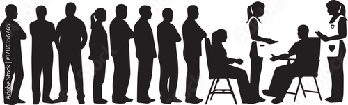 Diverse people silhouettes standing and sitting in a social scene