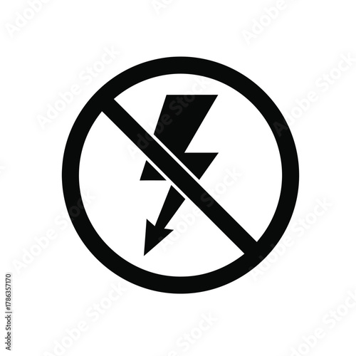 Black prohibition sign with lightning bolt symbol danger
