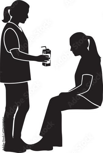Nurse providing care silhouette of medical professional helping patient with hygiene product