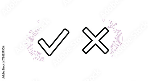 Fundamental checkmark and cross icons, representing approval and rejection, with subtle circular background patterns.