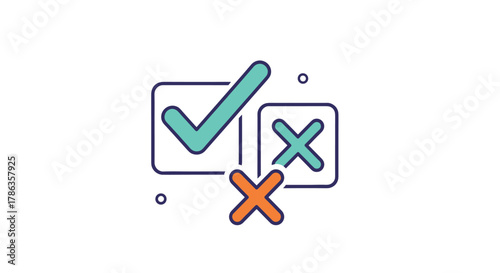 Decision-making visual with a prominent checkmark signifying approval and multiple 'X' marks indicating rejection.