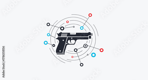 Handgun (pistol) encircled by a network of connected dots and lines, symbolizing precision, targeting, or security intelligence.