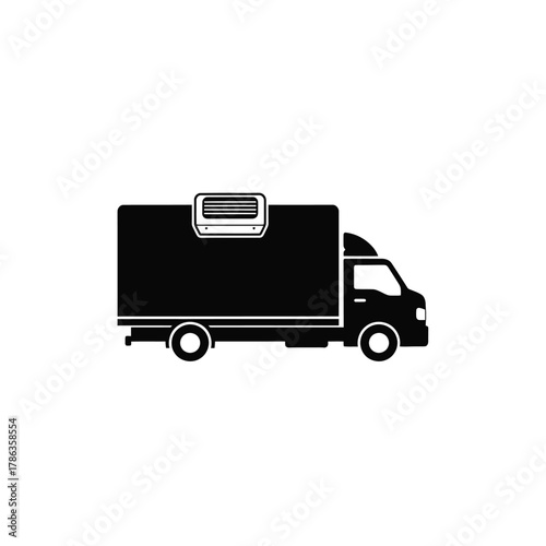 Black refrigerated truck icon side view vehicle transport