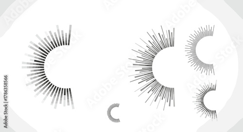 Multiple semi-circular radiating line patterns, some solid, some with gaps, representing sound waves or abstract energy bursts.