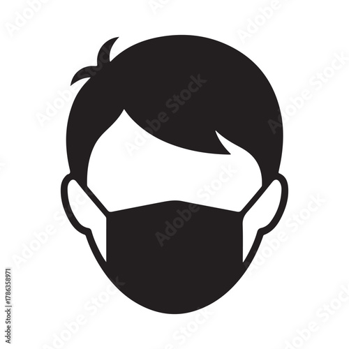 Simple black and white icon of a person wearing a face mask