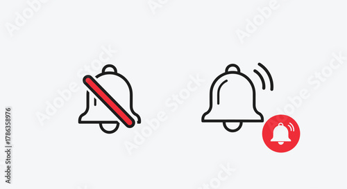 Notification bell icons demonstrating both muted and active states, with the active bell displaying a new alert or message.