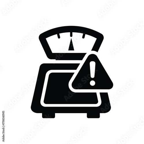Black scale icon with warning triangle weight balance