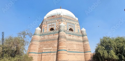 The Tomb of Shah Rukn-e-Alam located in Multan, Punjab, Pakistan, is the mausoleum of the 14th century Punjabi Sufi saint Sheikh Rukn-ud-Din Abul Fateh. historical building in Multan. 4K Footage.