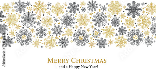 Festive Snowflake Border Design for Christmas and New Year's Celebrations with Gold and Silver Accents