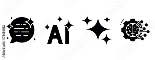 Ai chat icon set: speech bubble, ai text, neural network graphic elements