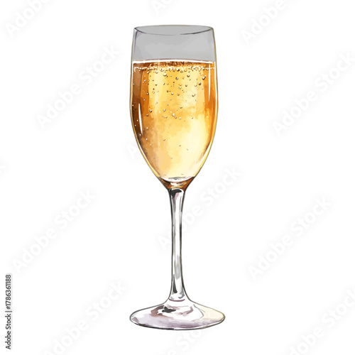 Watercolor Champagne Flute Glass with Sparkling Wine Clipart Vector
