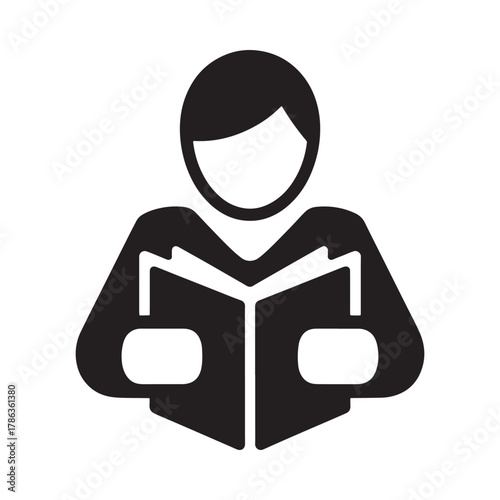 Icon of a person reading an open book