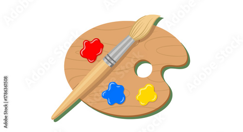 Artist Paint Palette with Brush and Colorful Puddles of Paint Isolated on Transparent Background for Creativity