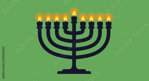 Glowing Hanukkah Menorah with Eight Lit Candles and Shamash Isolated on Transparent Background Symbolizing Festival of Lights Joy