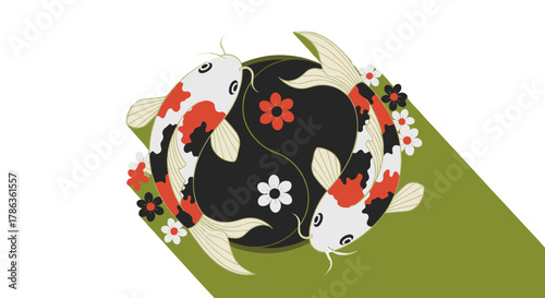 Elegant Koi Fish Yin Yang Symbol Harmony Balance Nature Elements Isolated on Transparent Background