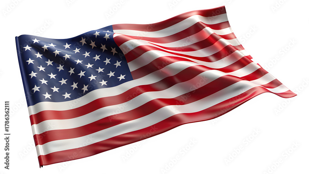 Fototapeta premium Waving american flag isolated on transparent background, symbolizing patriotism, freedom, and the united states of america