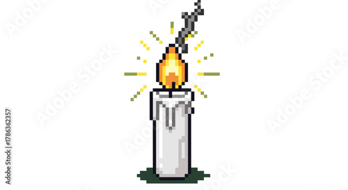 Burning candle with melting wax and smoke wisps isolated on transparent background for creative projects