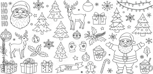 Christmas Holiday Season Outlined Icons Festive Illustrations and Design Elements for Celebration
