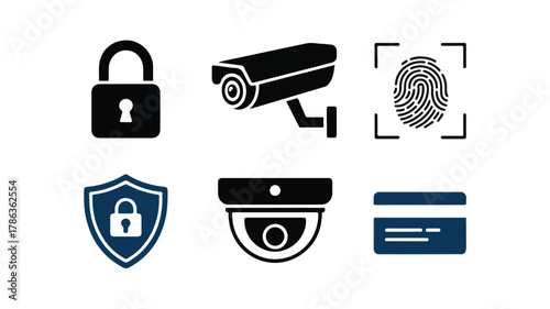 Security and identification icons padlock camera