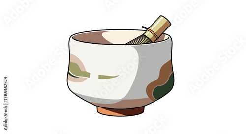 Traditional Matcha Tea Ceremony Bowl With Chasen Whisk Preparing Japanese Green Tea Isolated Transparent Background