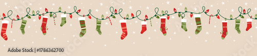 Lovely hand drawn socks hung up, seamless pattern, great for wrapping, banners, wallpapers, decorations, print - vector