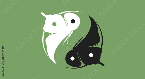 Symbolic Yin Yang Owl Butterfly Harmony Balance Nature Spirit Art Isolated Transparent Background