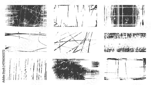 Overlay textures set stamp with grunge effect. Old damage Dirty grainy and scratches. Set of different texture. Distress overlay vector illustration.