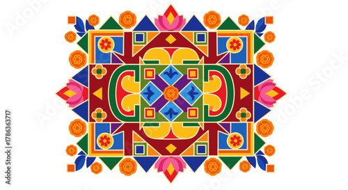 Vibrant Traditional Pakistani Truck Art Mandala Decorative Element Isolated on Transparent Background for Festive Designs
