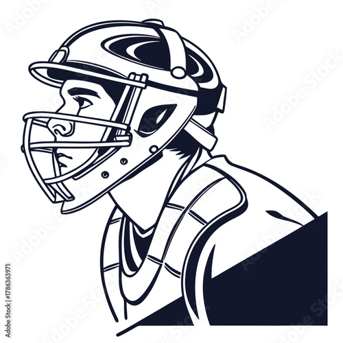 Baseball Catcher's Head and Shoulders Profile Close-up baseball player athlete
