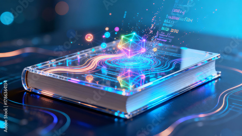 Book Glowing Knowledge Nodes AI Digital Learning Education
